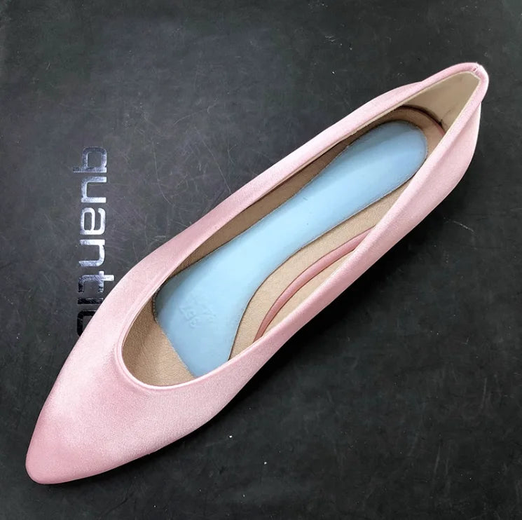 Women Green Blue Shoes Silk Null Plain Flats Pointed Toe Slip-On With Crystal Buckle Shallow Mouth Cute Retro Tacons 32-48 28cm
