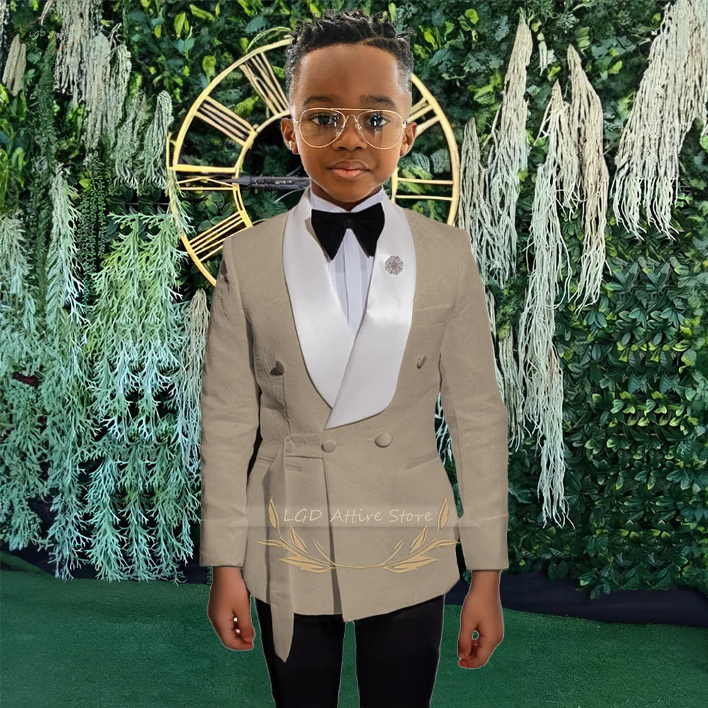 Boys Jacquard Suit Dress 2-piece Children's Party Wedding Birthday Celebration Suit Fashion Bright Satin Collar Little Gentleman