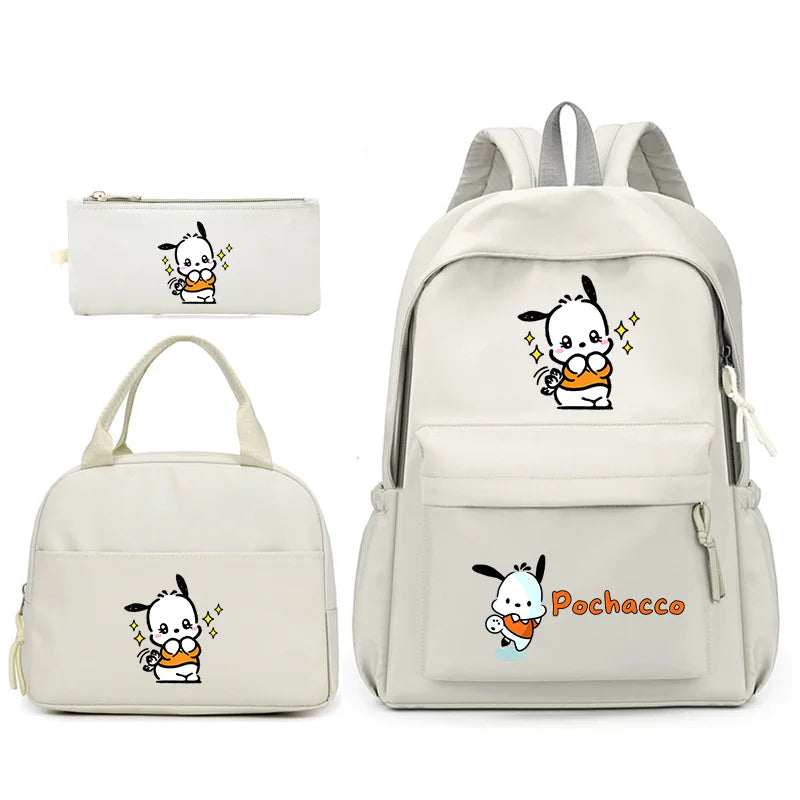 3pcs/Set Pochacco Backpack with Lunch Bag for Teenagers Student School Bags Casual Comfortable Travel Set