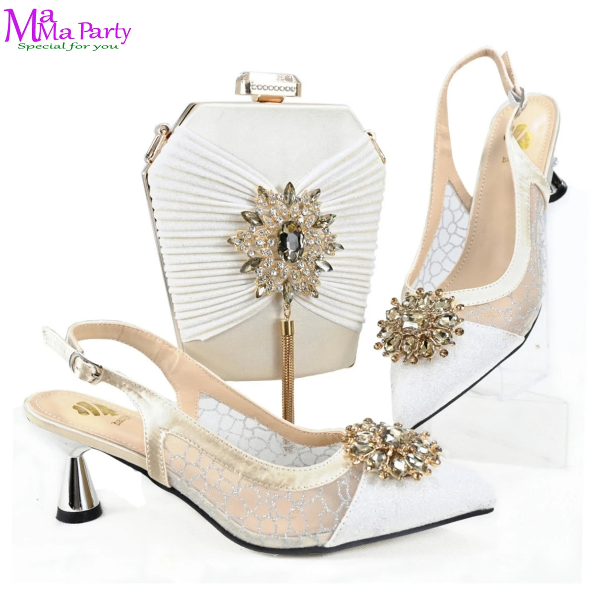 2025 Winter New Arrivals Low Heels in Coffee Italian Women Shoes and Bag Set Elegant Ladies Pointed Toe Pumps for Wedding Party