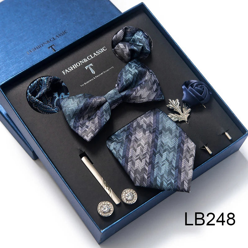 Men's Tie Set Luxury Gift Box Silk Tie Necktie Set 8pcs Inside Packing Festive Present Cravat Pocket Squares Holiday Gift Men