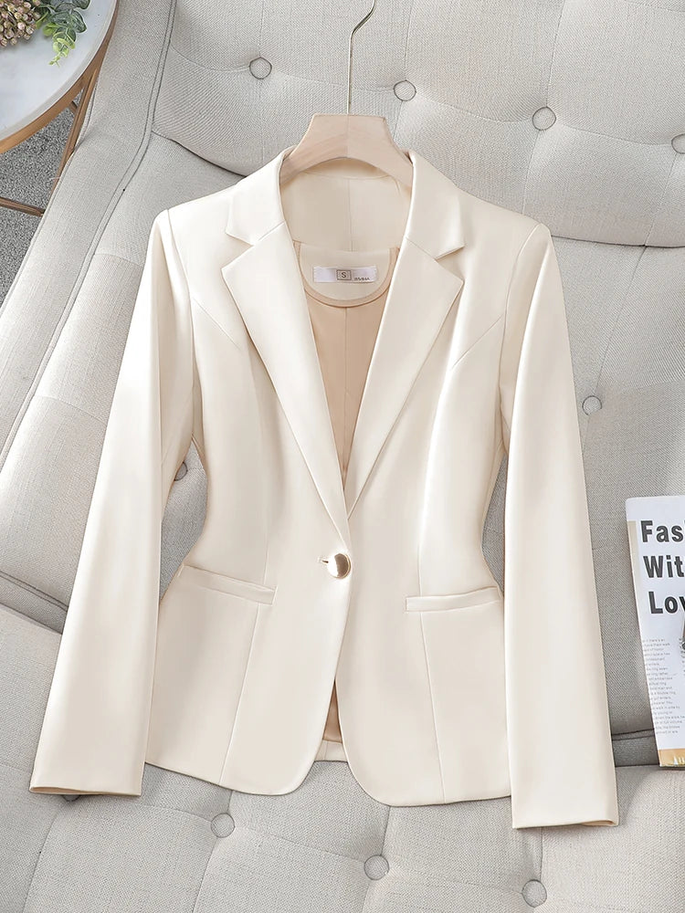 Office Ladies Blazer Women Jacket Apricot Green Black Long Sleeve Single Button Female Business Work Wear Slim Formal Coat
