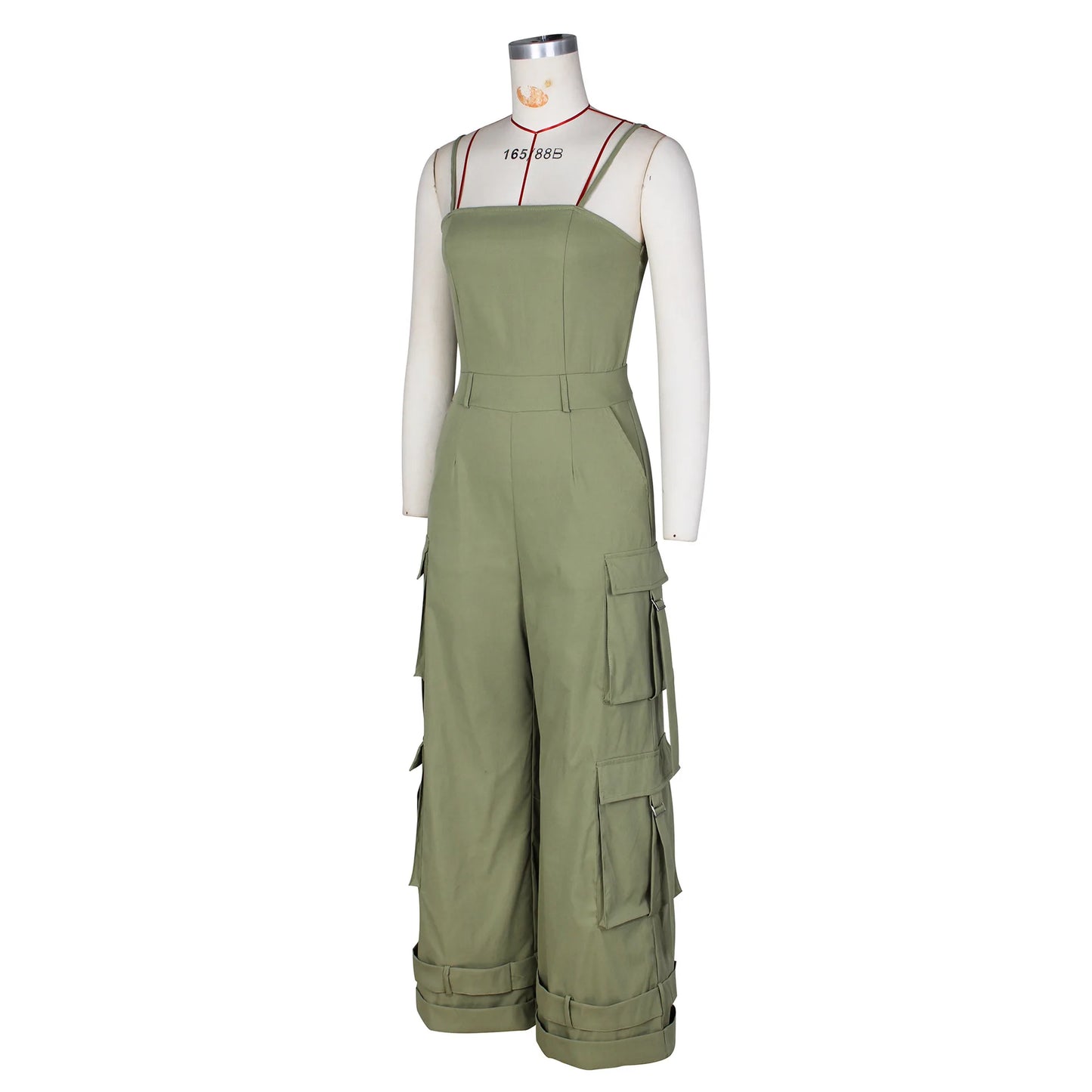 Women's Clothing 2025 Spring Summer New Sexy Sleeveless Solid Color Casual Multi Pocket Workwear Jumpsuit Wide Leg Pants