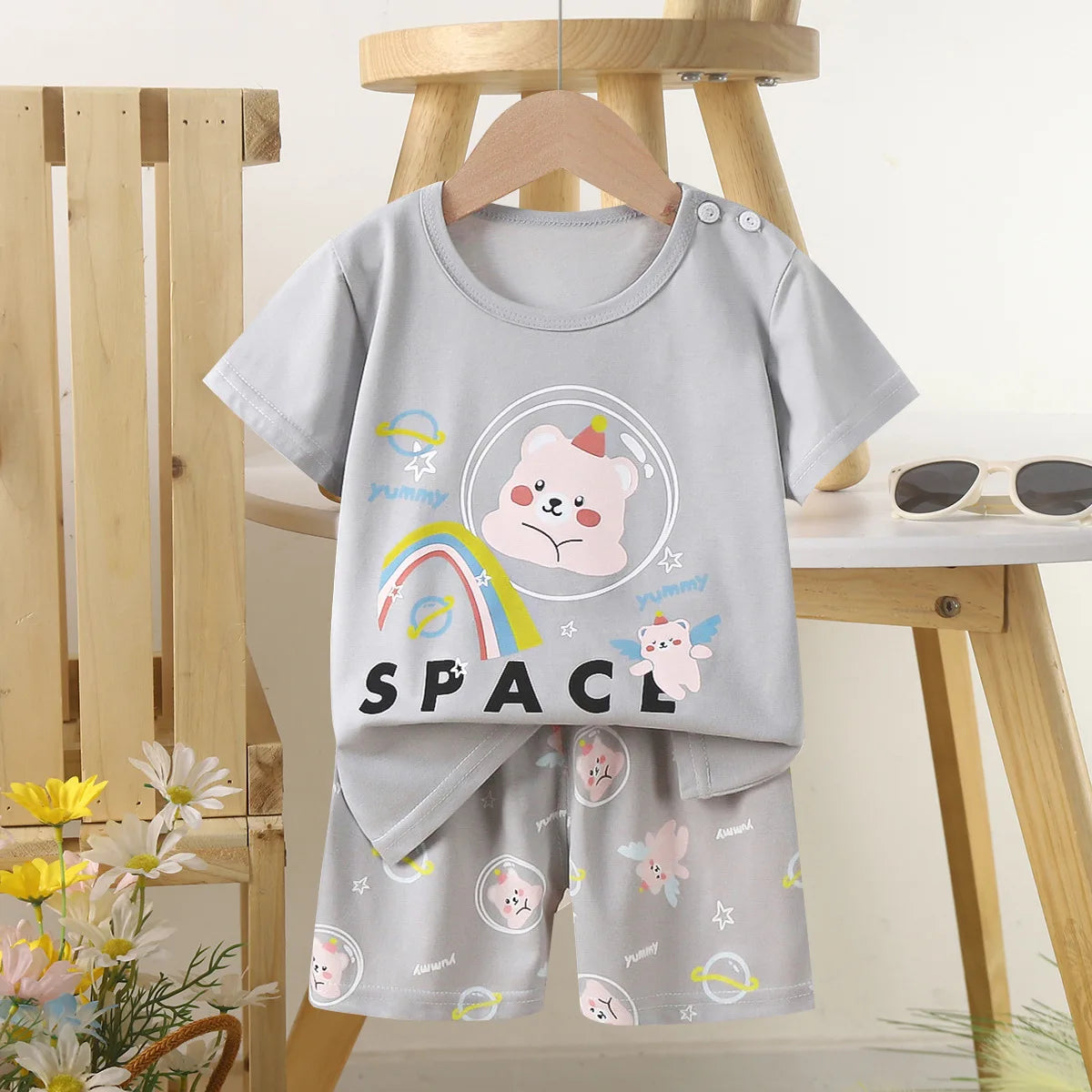 Children Clothing Suit Summer Cartoon Children's Sets Cotton T-Shirts Shorts Boys Girls Short Sleeve Kids Clothes