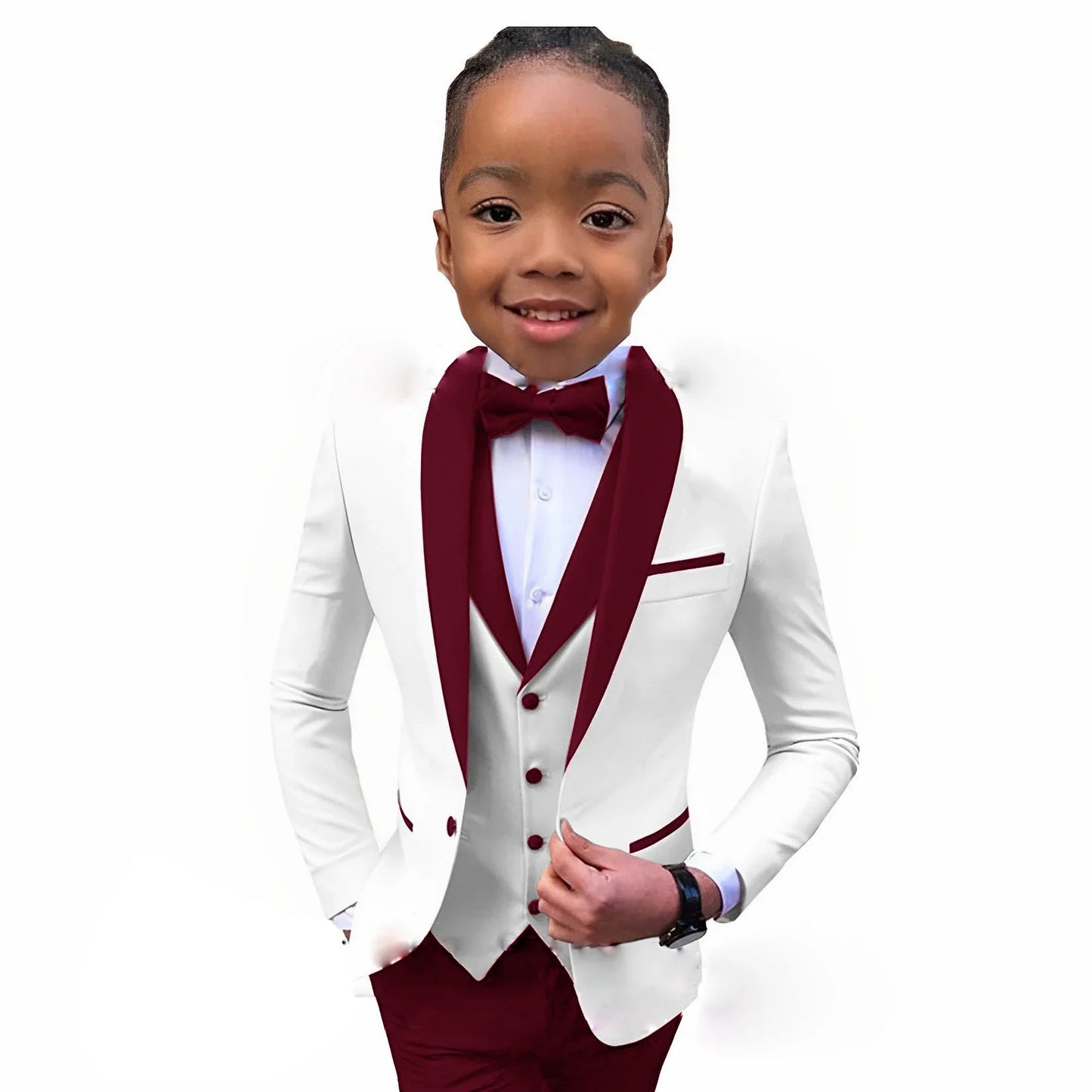 Suit For Boys White Jacket Royal Blue Collar 3 Piece Wedding Kids Tuxedo Formal Party Clothes 2-16 Years Old Children Suits