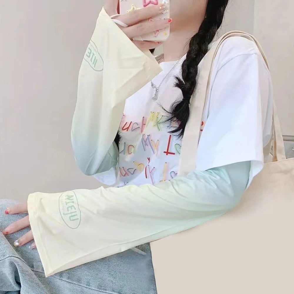Summer Girl Gradient Ice Silk Sleeve Cycling Running Fishing UV Sun Protection Ice Fabric Arm Sleeves Quick Dry Breathable Cuffs