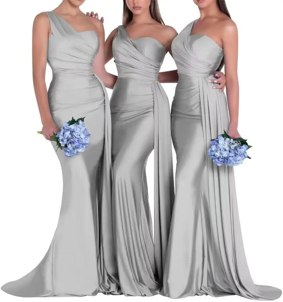 Purple Blue Pink Bridesmaid Dresses Women For Wedding Satin One Shoulder Sexy Mermaid Vestidos Para Bodas Mujer Invitada Chic