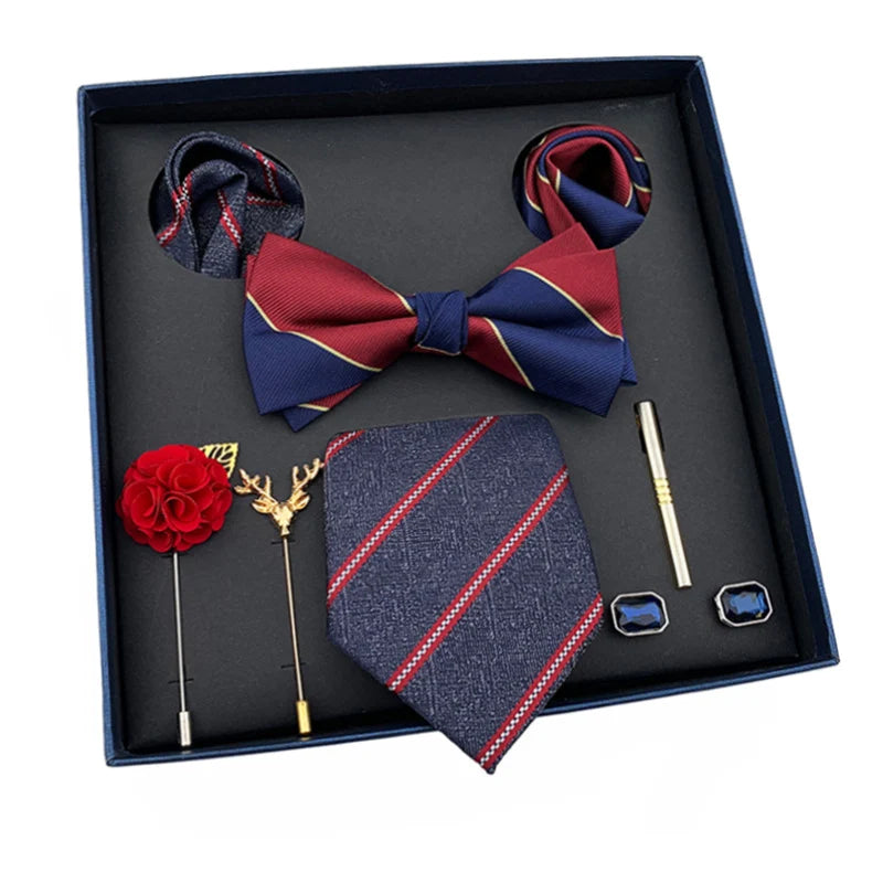 Vintage Green Men's Tie Set Luxury Neck Ties For Wedding Gift Bowtie Handkerchief Cufflinks Tie Clip Brooch Set For Male Necktie