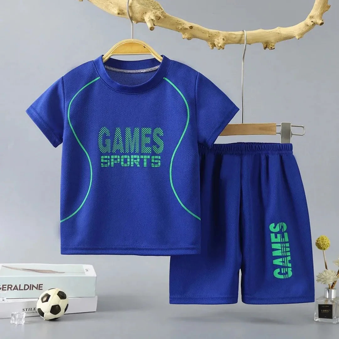2025 summer new children's T-shirt set, boys' summer short sleeved shorts two-piece set, children's set, breathable sportswear s