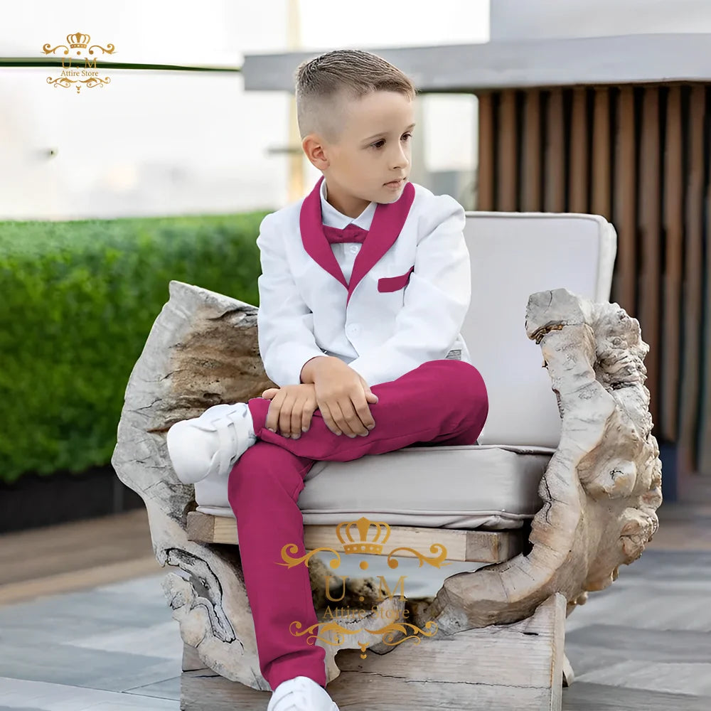Boys' Linen Suit 2-piece set white Jacket Grey Pants Toddler first communion Outfit, pageboy formal set for wedding ring bearer