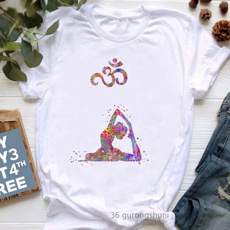 Newest Yoga Tree Print Tshirt Girls Summer Fashion Short Sleeve T Shirt Women Buddha Chakra Meditation T-Shirt Female Wholesale