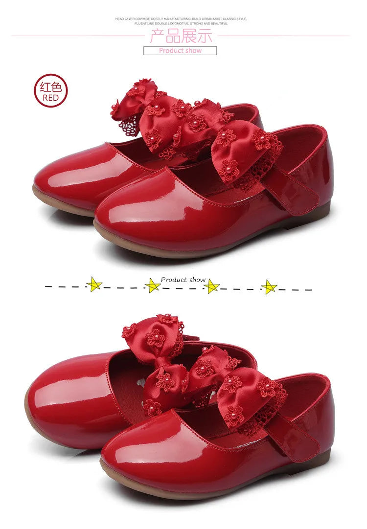 Baby Girls Shoes Kids Wedding Party Shoes Little Girls Patent Leather Shoes Flower Princess Shoes for Dance Red White Black