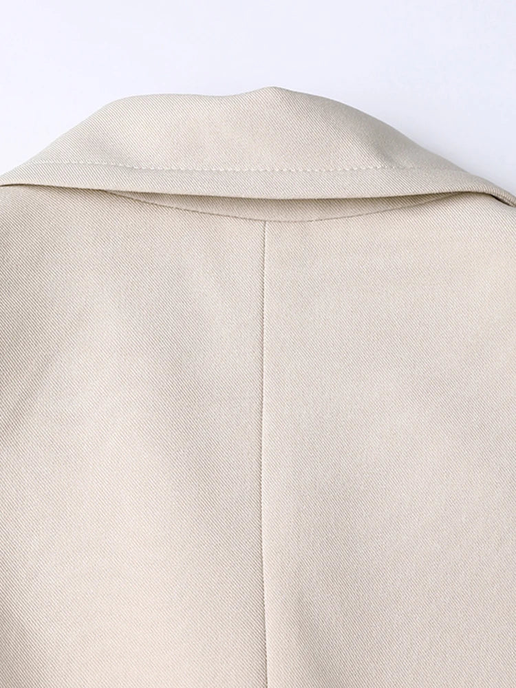 Solid Spliced Pockets Split Trench For Women Lapel Long Sleeve Slim Patchwork Button Temperament Windbreaker Female New