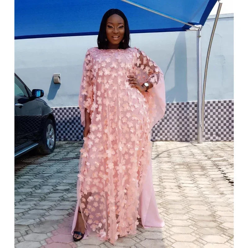 Lace Hollow Africa Dress African Dresses for Women African Clothes 2025 Dashiki Taditional Boubou Arabic Robe Femme Musulmane