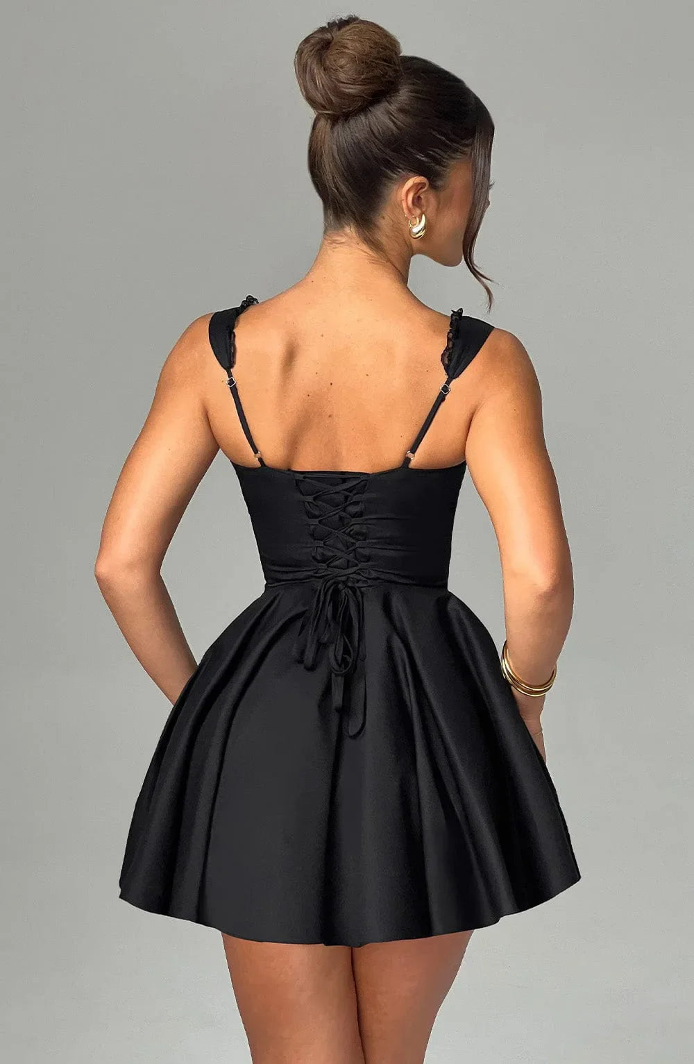 Women's Hot Girl Sweetheart Neck Dress Sexy Lace Splicing A-Line Dress 2025 Spring Summer Female Sweet Girl Solid Color Dress