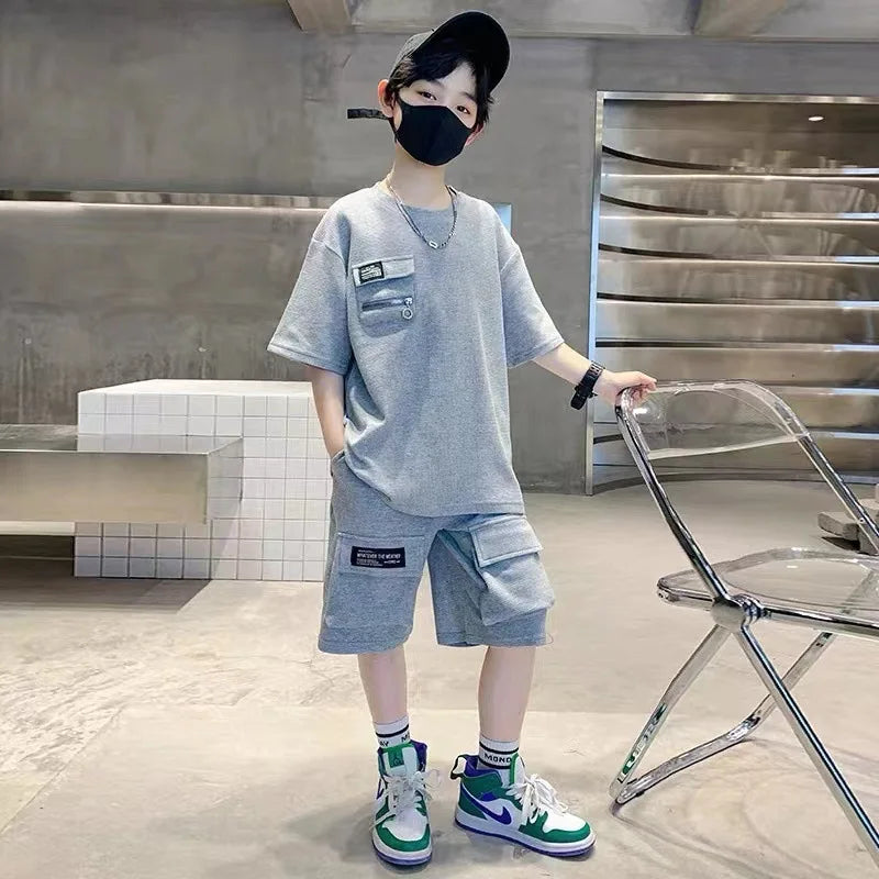 Boys Sets Summer Kids Sports Suit New Fashion Outfit Children's Short-Sleeved Top Shorts 2 Pieces 2025 Teenage Casual Clothes