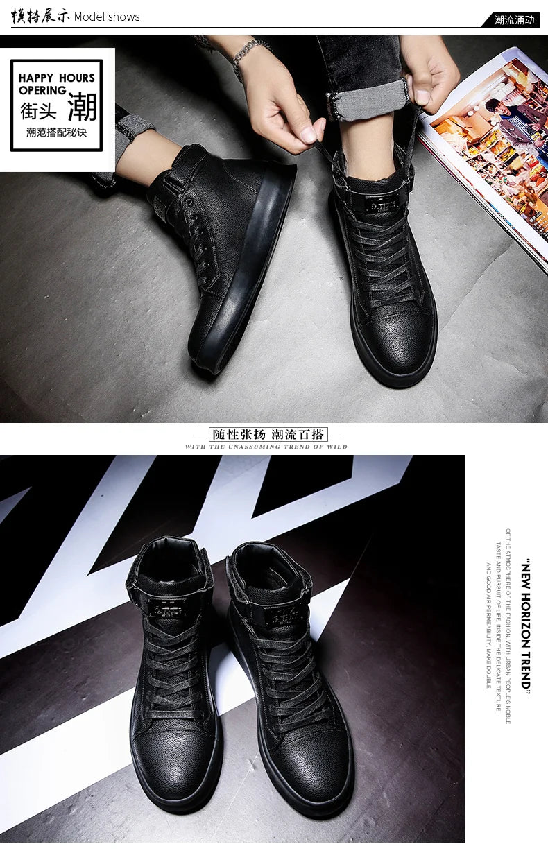Fashion Luxury Men's Red High Top Sneakers PU Leather Casual Sneakers Men Flat Designer Shoes Breathable Hip Hop Sport Shoes Man