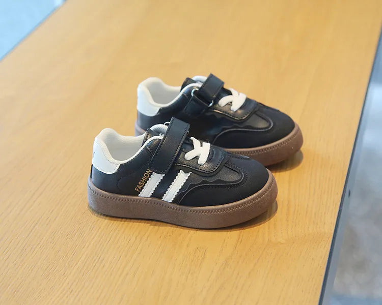 Children Spring Autumn Fashion Soft Soled German Training Shoes Boy Casual Board Shoes Girls Velcro Sneakers Striped White Shoes