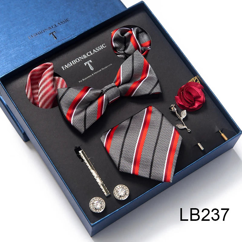 Men's Tie Set Luxury Gift Box Silk Tie Necktie Set 8pcs Inside Packing Festive Present Cravat Pocket Squares Holiday Gift Men
