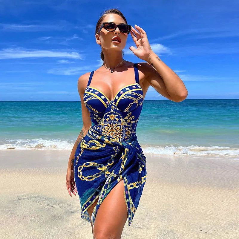 2024 Two Piece Women Bikini Set Push Up Floral Printed Bikinis Strappy Bandage Swimwear Brazilian Biquini Bathing Suit