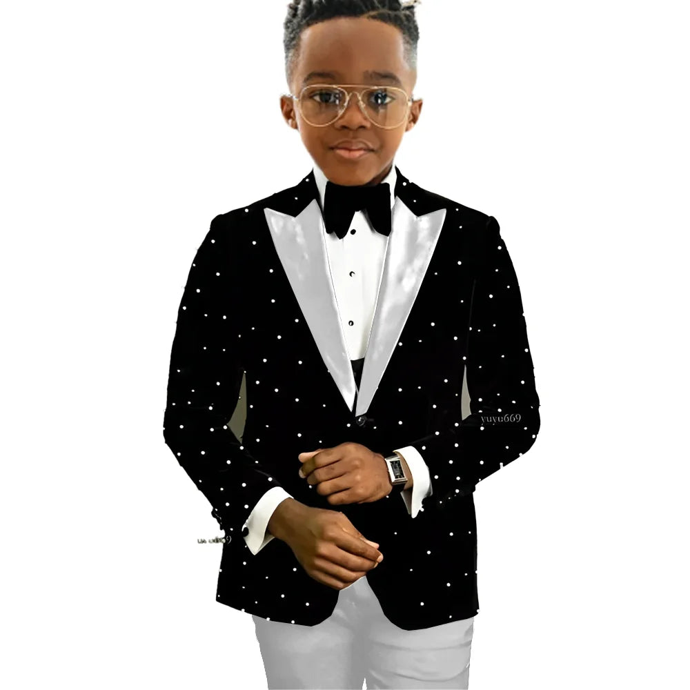 Luxury Beads Boy Wedding Tuxedos Kids Wear Party Prom Slim Fit One Button Suits Custom 2-piece Set
