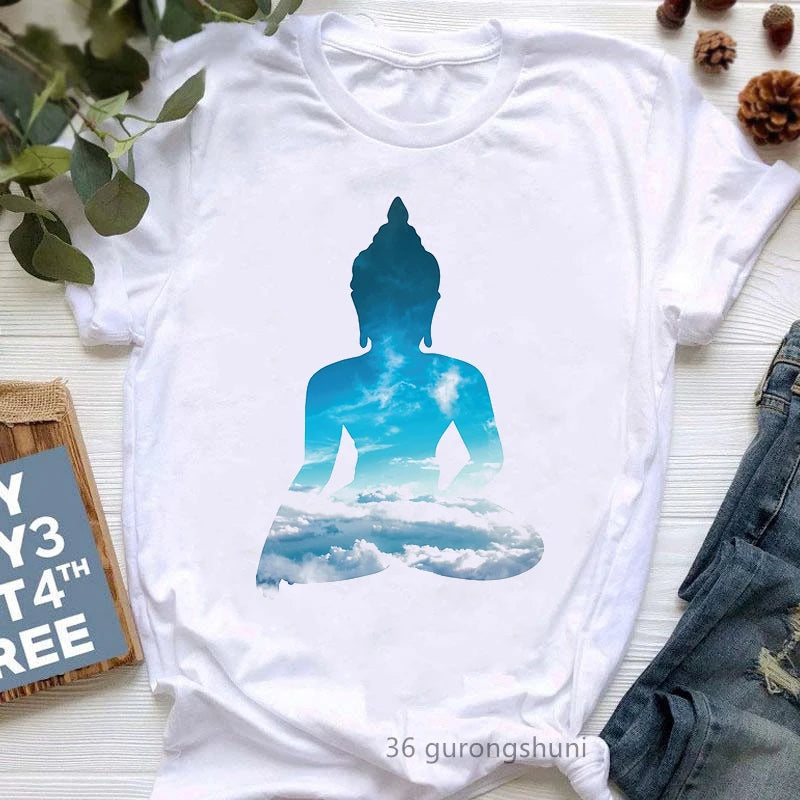 Newest Yoga Tree Print Tshirt Girls Summer Fashion Short Sleeve T Shirt Women Buddha Chakra Meditation T-Shirt Female Wholesale