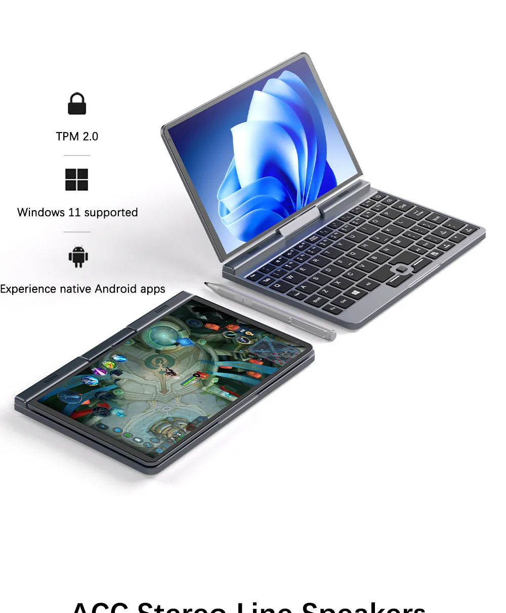 Mini Laptop 8 inch HD Touch Screen Mini Computer Windows 11 Pro Intel N100 4 Cores 2-in-1 Pocket PC 12GB LPDDR5 RAM 1TB M.2 SSD
