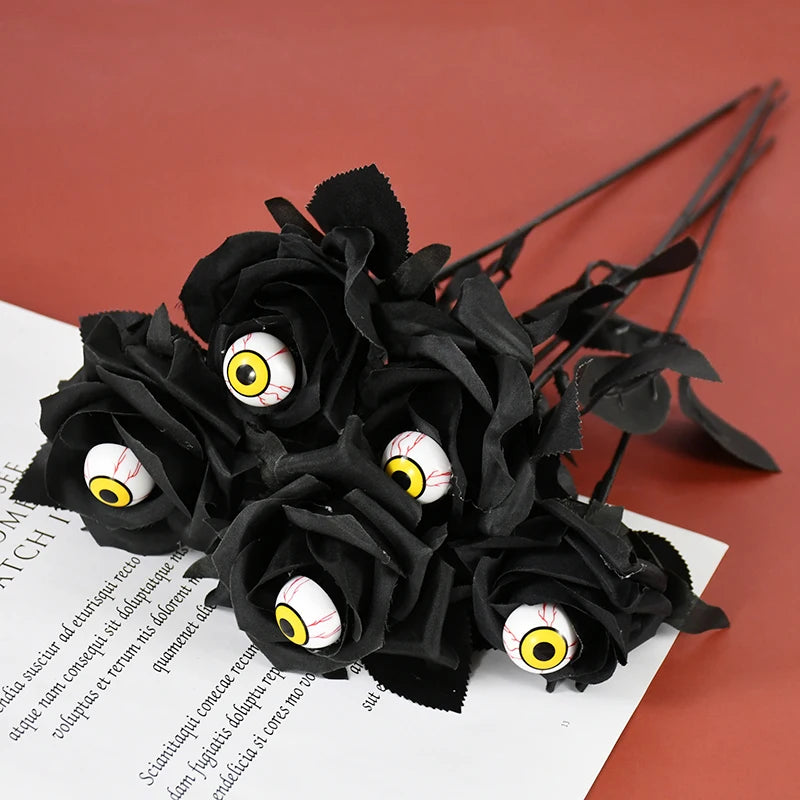 1/5Pcs Halloween Flowers Artificial Black Rose With Eyeball For Halloween Home Decoration Party Horror Props DIY Bouquets Craft