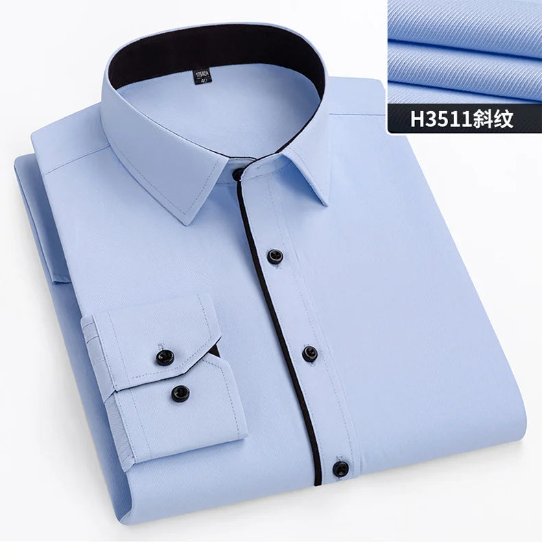 New Men's White Business Shirt Autumn Long Sleeve Leisure Plus Size Big 11XL 10XL 9XL Patchwork Black Yellow Social Dress Shirts