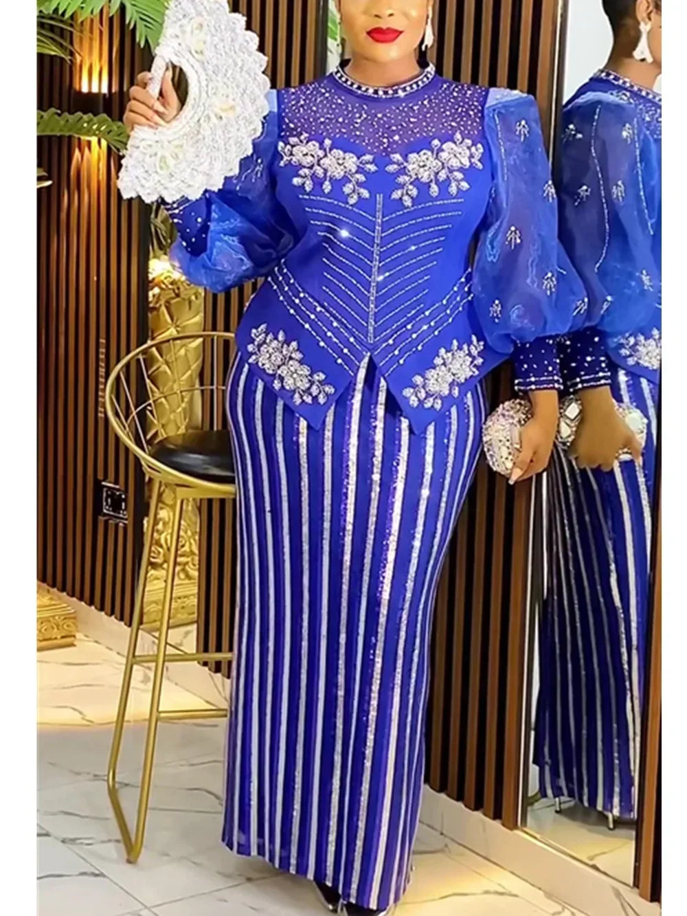 2025 African Dresses for Women New Fashion Plus Size Sequin Evening Party Long Dress Dashiki Ankara Outfits Robe African Clothes