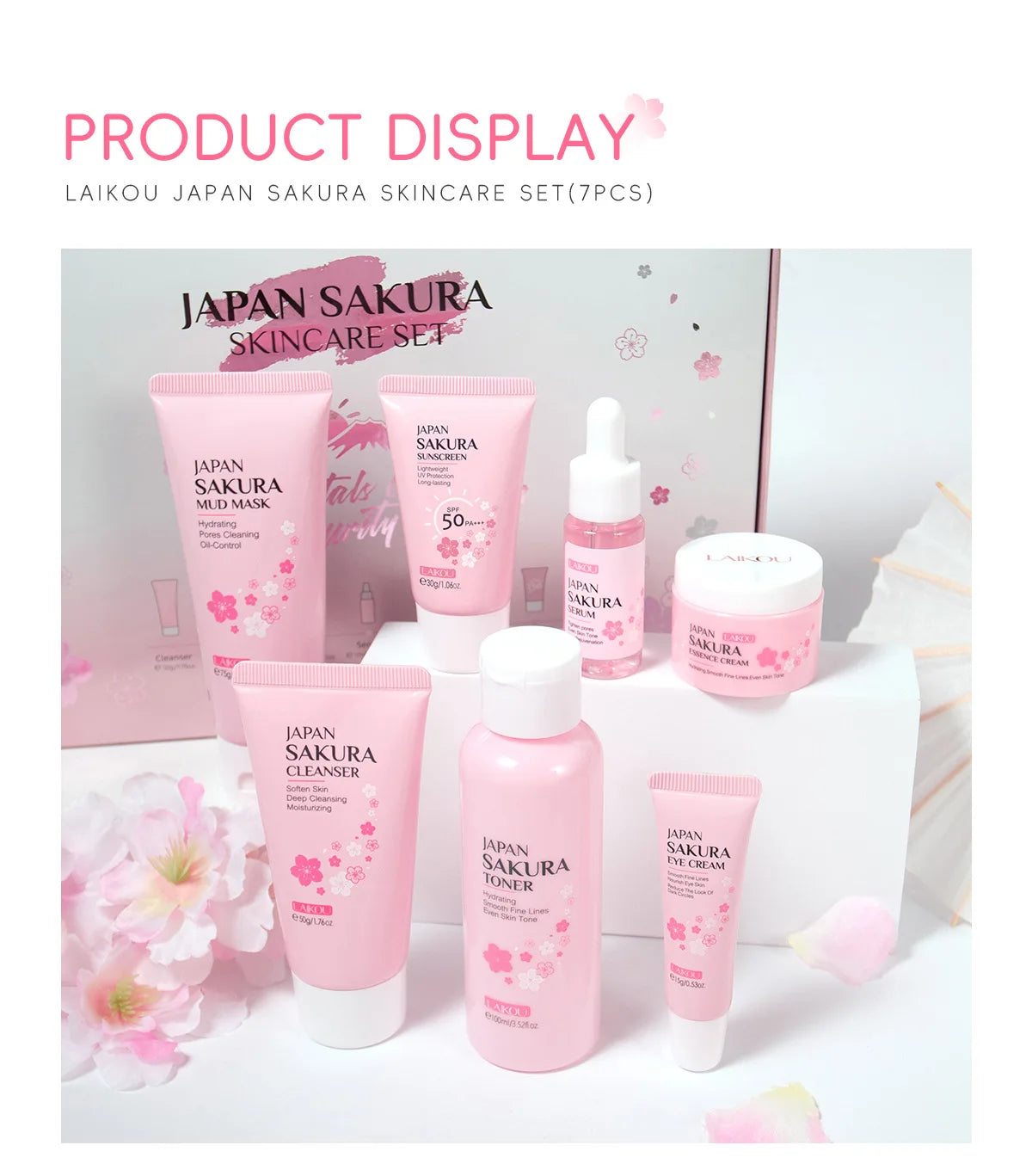 LAIKOU cleansing Laikou moisturizing hydration Japan Cherry Blossom Skincare 7-piece Mud Mask Edition Facial Care Set