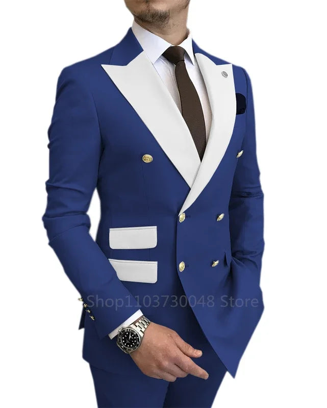 2 Piece New Design Slim Fit Wedding Men Suits Solid Groom Tuxedos Formal Suits for Prom Party Best Man Peak Lapel Blazer Pants
