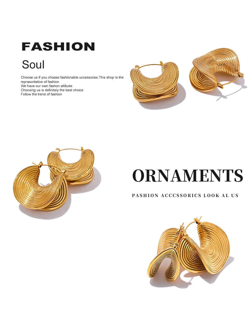 Yhpup Stylish Unique Stainless Steel Geometric Statement Waterproof Earrings Creative Metal Gold Color Temperament Jewelry Women