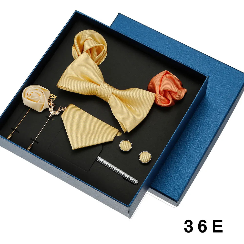 Luxury Tie Set For Men Solid Color Necktie Pocket Square Brooch Cufflinks Gift Box Wedding Business 8pcs Mens Neck Tie Accessory