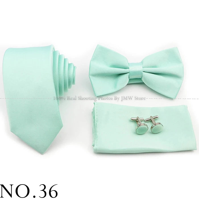 Hot Sale Purple Pink Sage Green Tie Set Polyester Necktie Bowtie Cufflink Brooch For Groom Suit Wedding Cravat Shirt Accessory