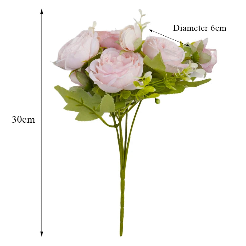 5 Flower Heads Artificial Wedding Rose Flowers Decoration Bride Holding Flower Bouquet Home Room Table Decor