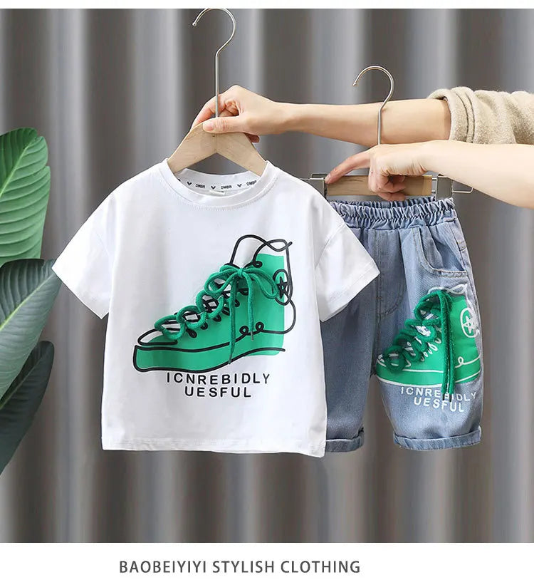 2849 Boys Summer Suit 2023 New Children's Summer Cool Handsome Short Sleeve Baby Boy Thin Fashionable Clothes