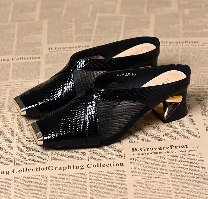 Low Shoes Hoof Heels Rome Synthetic PU Fabric Rubber Low Shoes PU Rubber Hoof Heels Fabric Rome