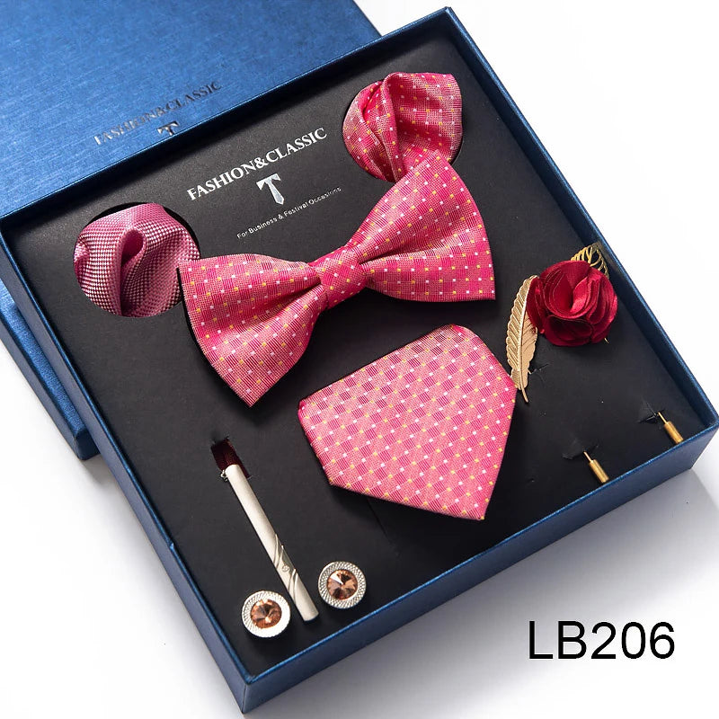 Men's Tie Set Luxury Gift Box Silk Tie Necktie Set 8pcs Inside Packing Festive Present Cravat Pocket Squares Holiday Gift Men