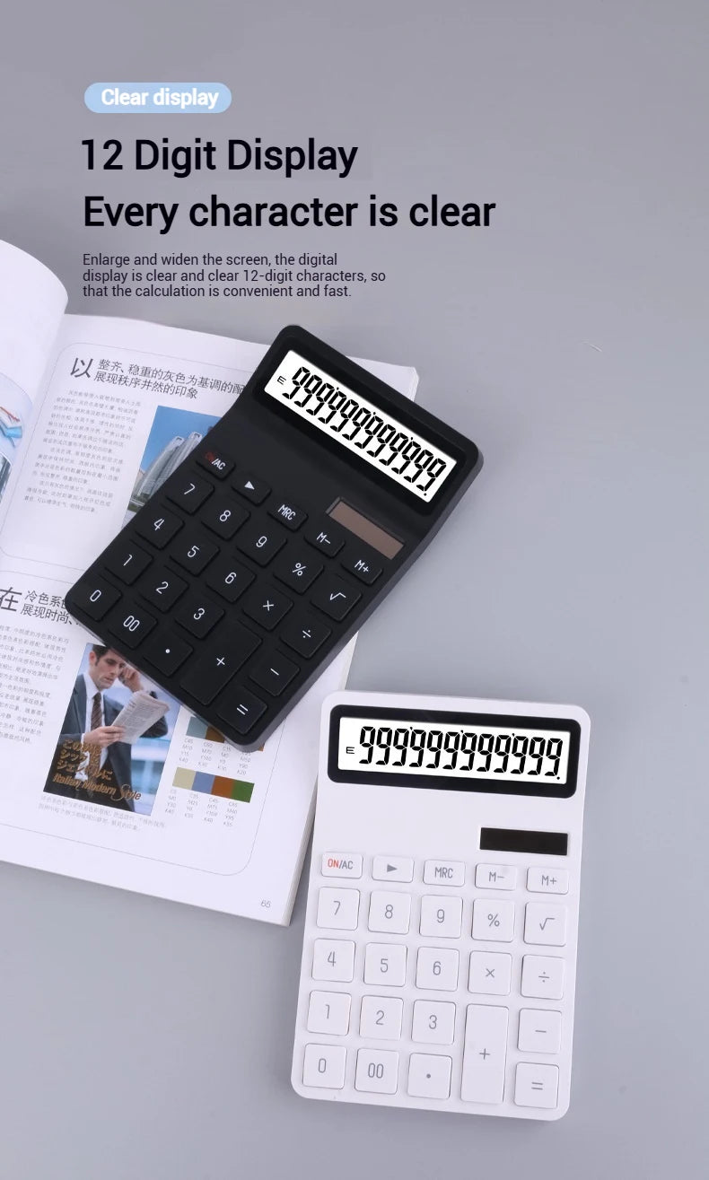 Solar Calculator with Dual Power Supply, 12 Digits, Electronic Calculator, Home, Office, School, Financial, accounting Tools