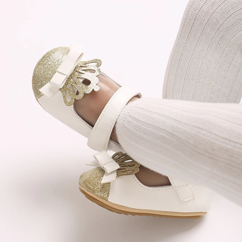 VALEN SINA 0-18 Months Newborn Girl White Baptism Shoes Bow Non-slip Rubber Soft-Sole Flat PU First Walker Mary Janes