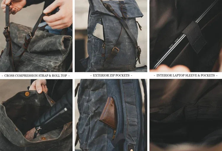 Male Backpacks Vintage Canvas Leather For Men Waterproof Rucksacks Large Mountaineering Travel Pack Outdoor computer bag