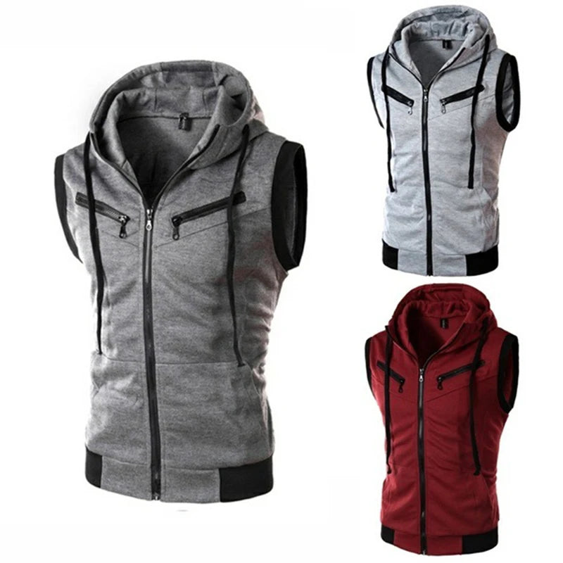 Men Summer Hooded Zipper Vest Mens Clothes Camouflage Tank Top Fitness Sweatshirt Sportswear Clothing Sleeveless Tanktop