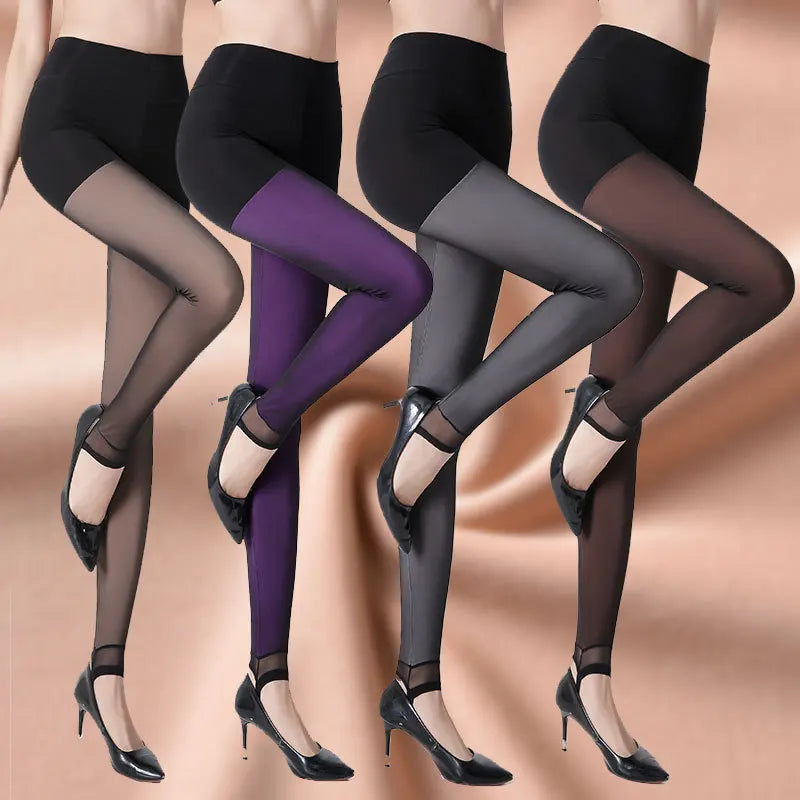 Winter Warm Leggings Sexy Slim Translucent Pantyhose Nylon Tights High Waist Elastic Wool Sock Pants Women Thermal Legging