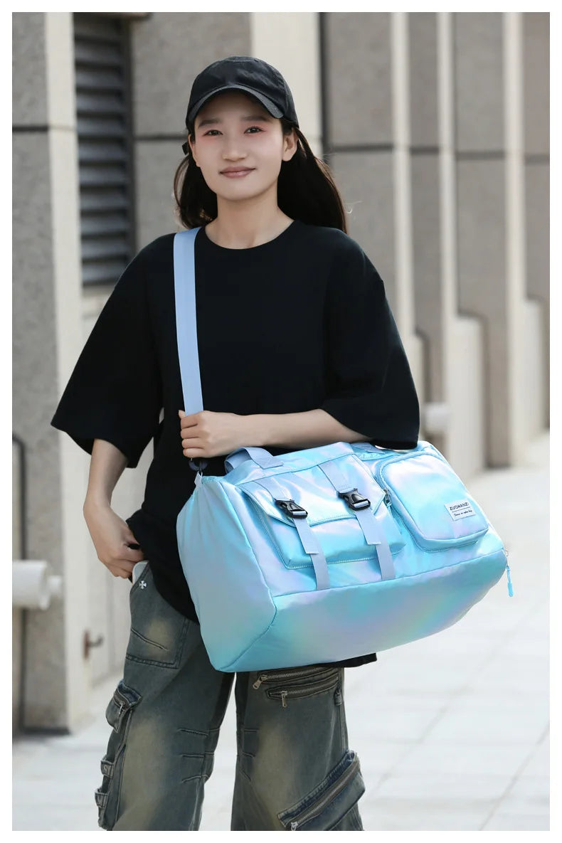 Pearl Glossy Gym Bag Women Fitness Training Handbag Waterproof Yoga Bags Wet Dry Separation Swimming Pack Female Travel Tote Bag