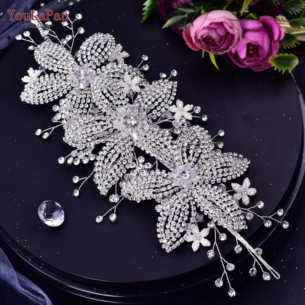 YouLaPan Golden Wedding Crystal Headband Hair Accessories Woman Wedding Hair Jewelry Rhinestone Bridal Tiara and Headdress HP240