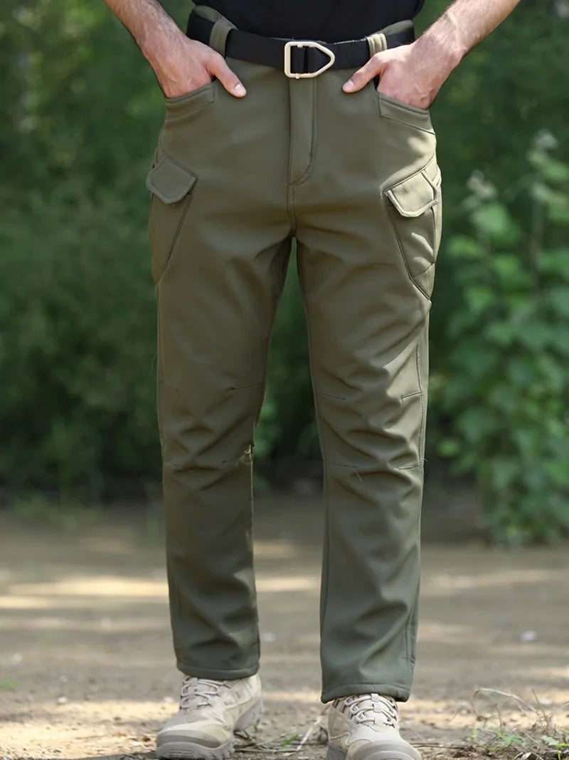 Men's Winter Pants Water Resistant Fleece Lined Snowboard Softshell Tactical Pants with Multi-Pockets Outdoor Work Pants