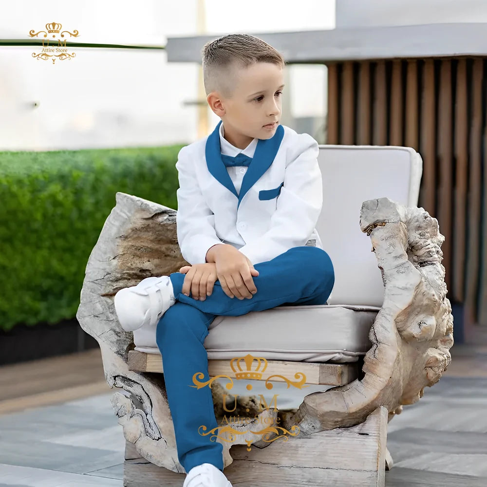 Boys' Linen Suit 2-piece set white Jacket Grey Pants Toddler first communion Outfit, pageboy formal set for wedding ring bearer