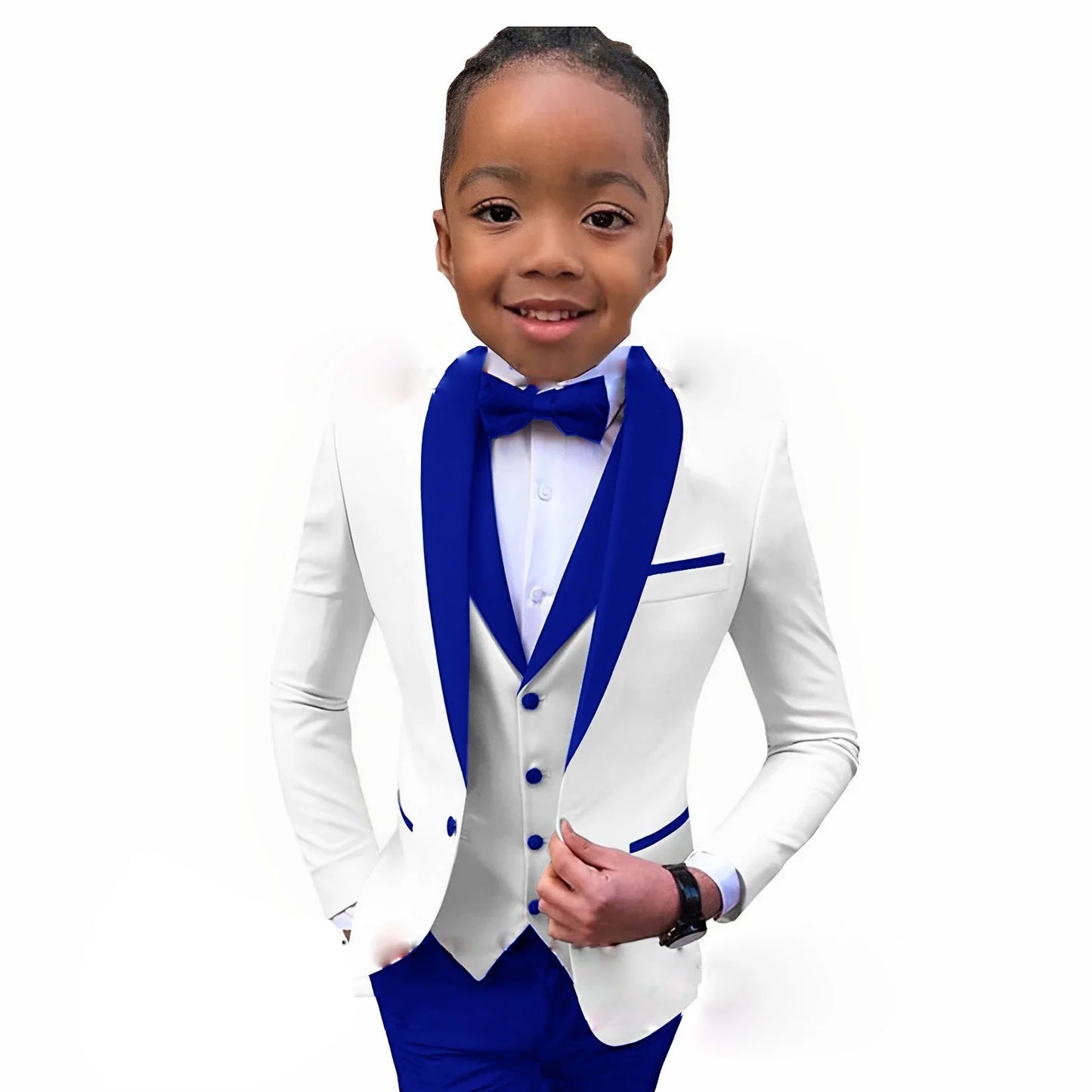 Suit For Boys White Jacket Royal Blue Collar 3 Piece Wedding Kids Tuxedo Formal Party Clothes 2-16 Years Old Children Suits