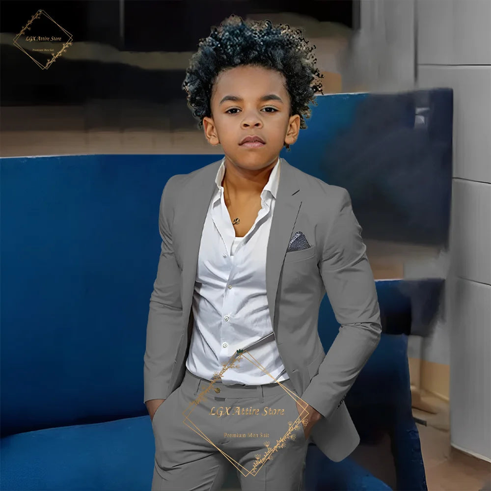 Kids' Orange Single-Breasted Suit (Jacket + Trousers) – Stylish Slim Fit, Perfect for Weddings & Cocktail Parties